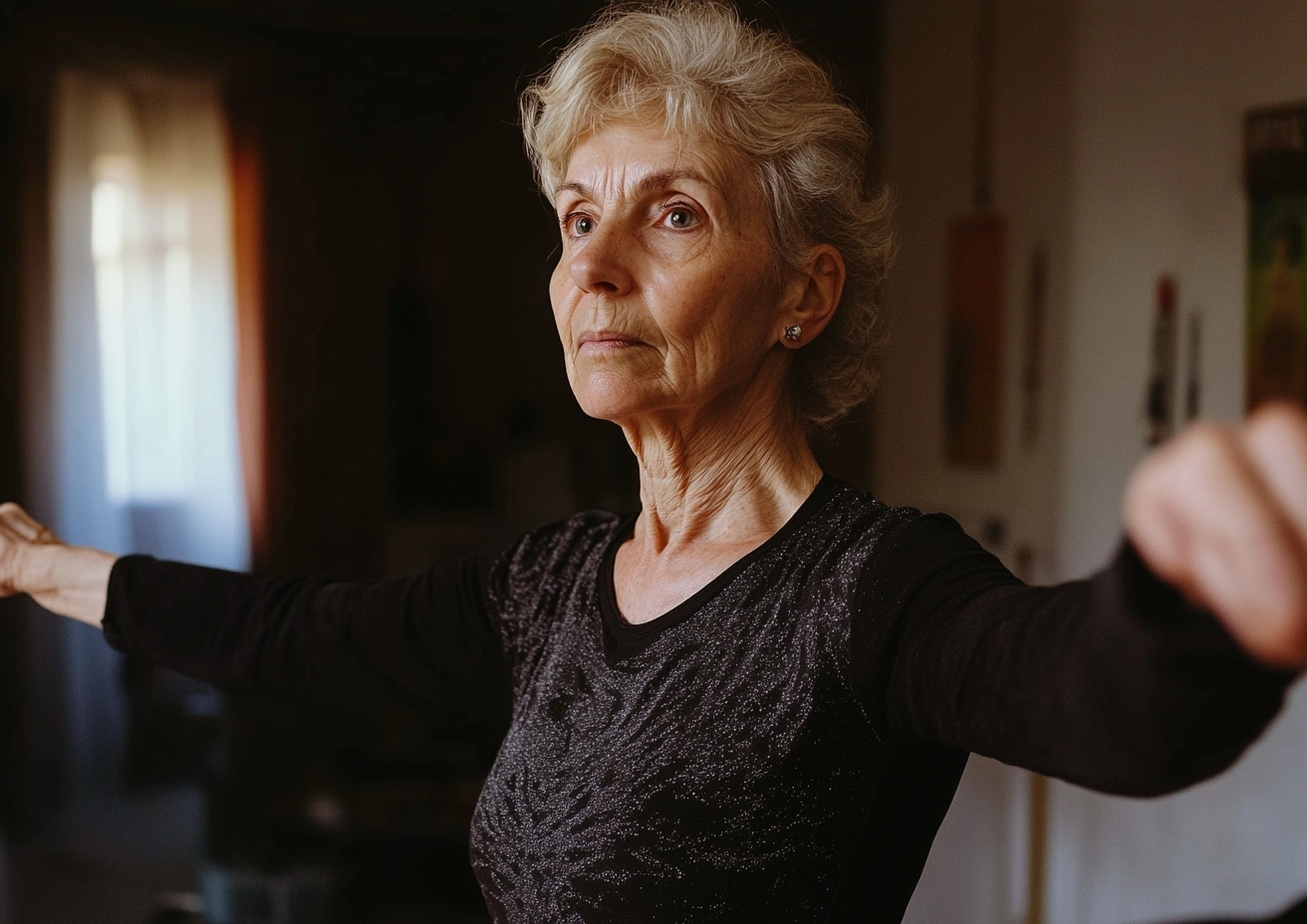 Вправа для покращення рухливості плечей - жінка виконує обертання руками