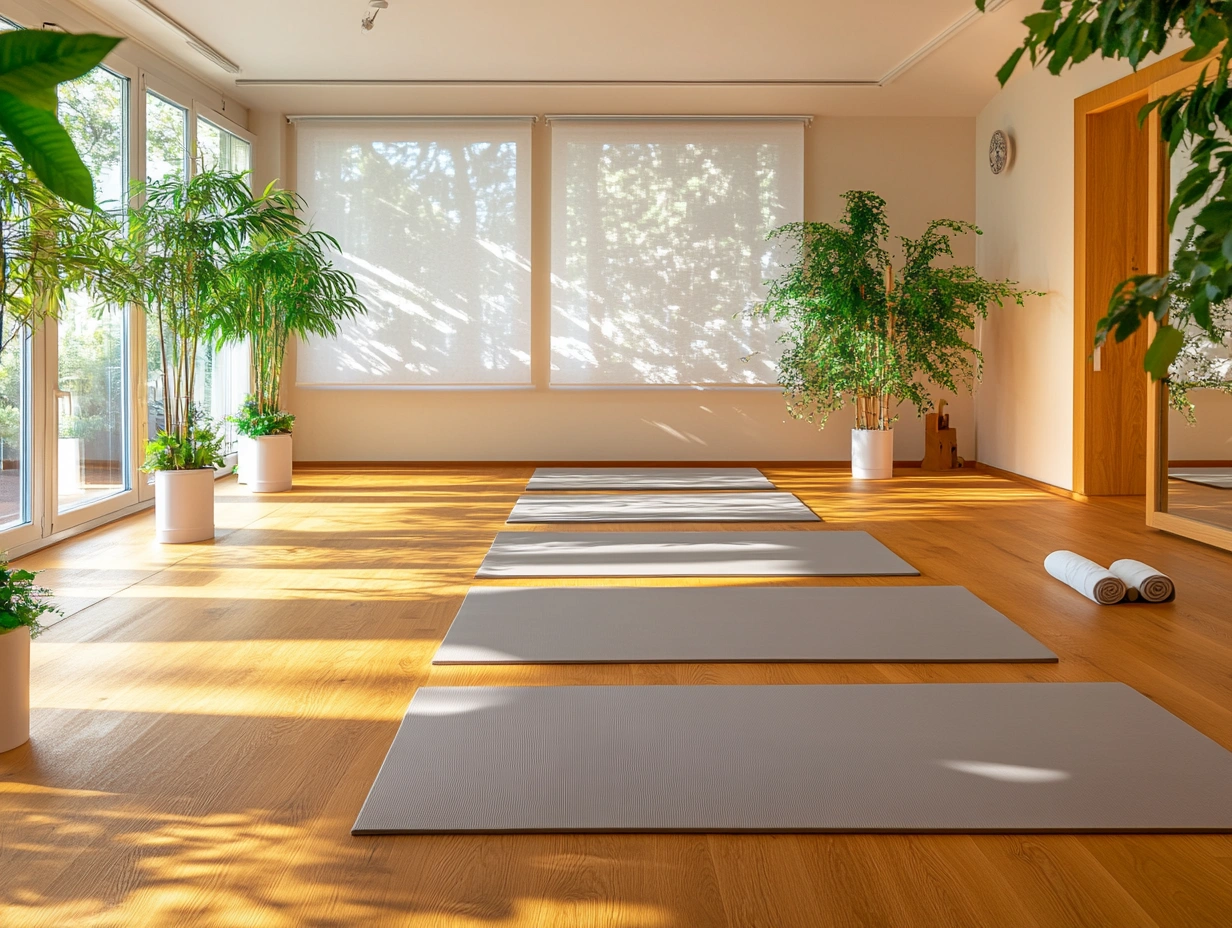 Зона для занять йогою та пілатесом з м'якими матами та допоміжним обладнанням